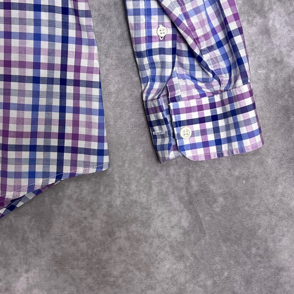 Jos. A. Bank Button Down Shirt Mens Medium Purple Blue Check Traveler Tailored - Picture 8 of 9